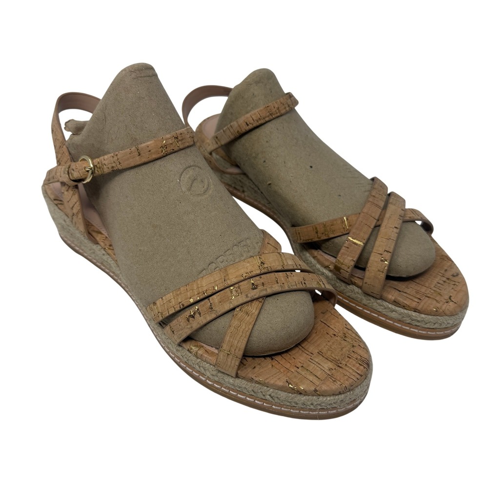 Talbots Wedge Sandals Womens 9.5M Tan New Cork Espadrille Gold Fleck Strappy